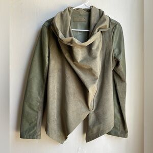 BlankNYC Green Mixed Media Drape Front Jacket Olive Suede  Women’s Size M